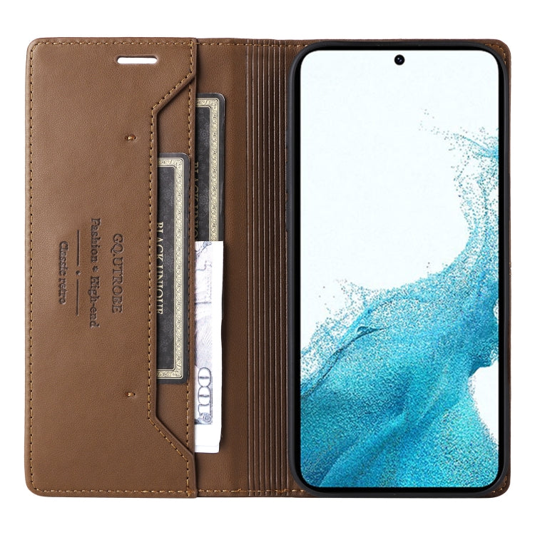For Samsung Galaxy S22+ 5G GQUTROBE G01 RFID Anti-theft Leather Phone Case(Brown)