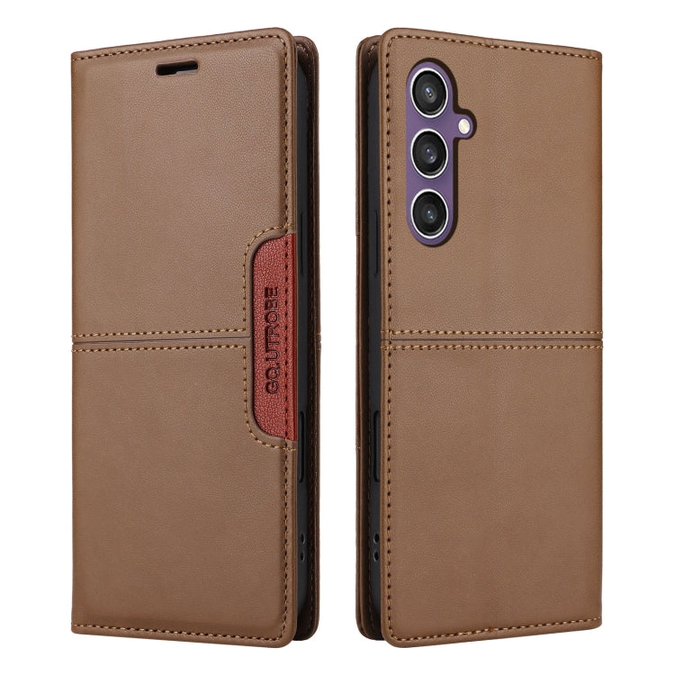 For Samsung Galaxy S24 FE 5G GQUTROBE G01 RFID Anti-theft Leather Phone Case(Brown)