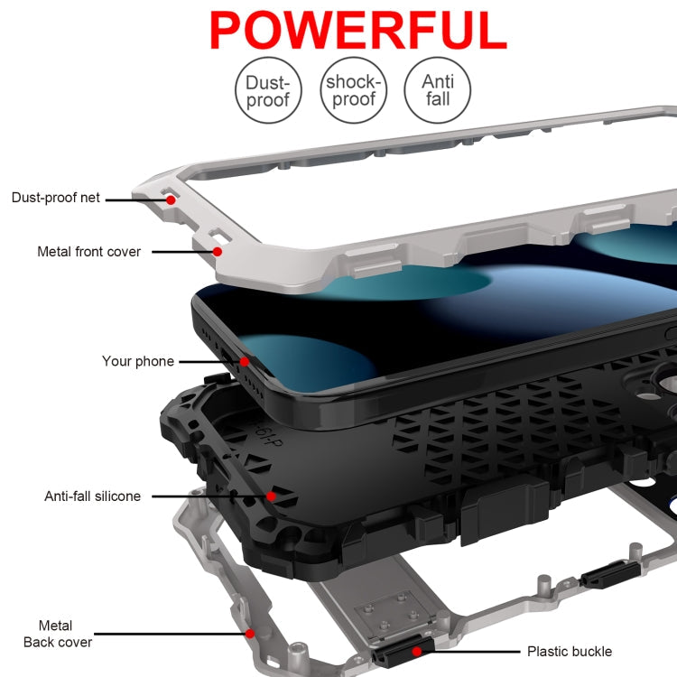 For iPhone 15 Pro Max R-JUST Life Waterproof Dustproof Shockproof Phone Case(Silver)