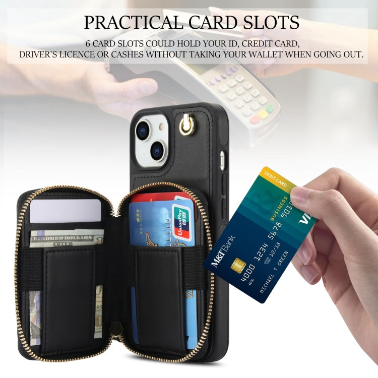 For iPhone 14 / 13 AwQuer Crossbody Zipper Wallet Rhombic Leather Back Phone Case(Black)