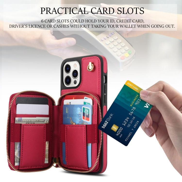 For iPhone 11 Pro Max AwQuer Crossbody Zipper Wallet Rhombic Leather Back Phone Case(Red)