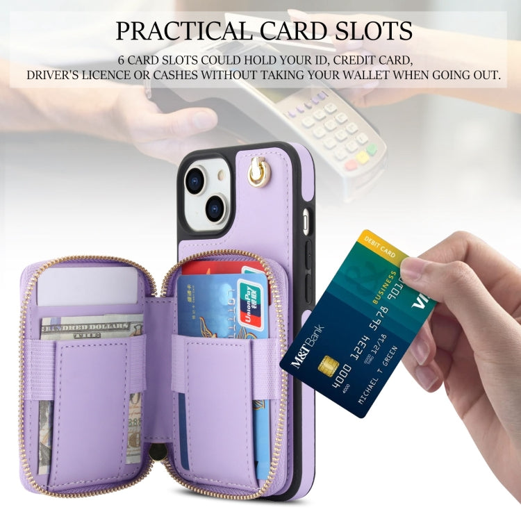 For iPhone 11 AwQuer Crossbody Zipper Wallet Rhombic Leather Back Phone Case(Purple)
