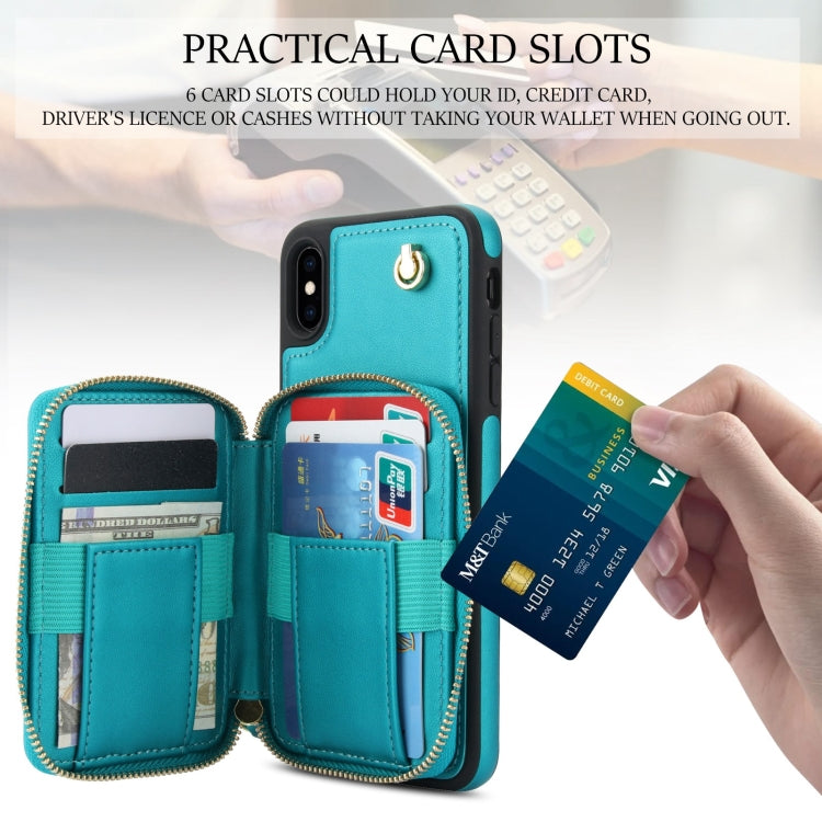 For iPhone XR AwQuer Crossbody Zipper Wallet Rhombic Leather Back Phone Case(Green)