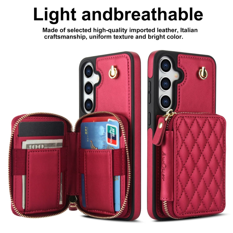 For Samsung Galaxy S24 / S25 5G AwQuer Crossbody Zipper Wallet Rhombic Leather Back Phone Case(Red)