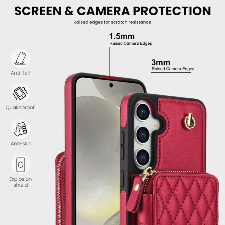 For Samsung Galaxy S24 / S25 5G AwQuer Crossbody Zipper Wallet Rhombic Leather Back Phone Case(Red)