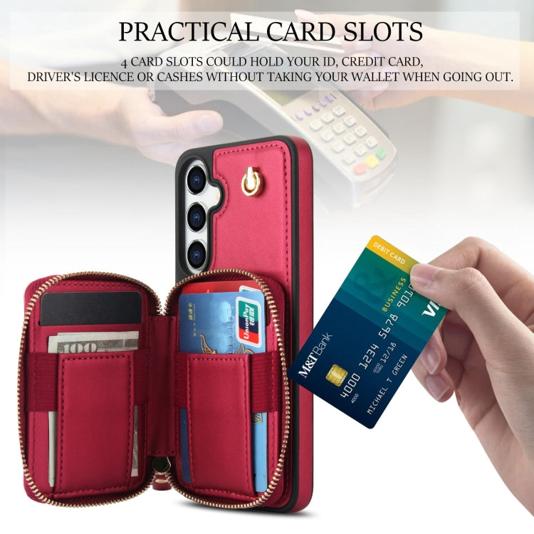 For Samsung Galaxy S24 / S25 5G AwQuer Crossbody Zipper Wallet Rhombic Leather Back Phone Case(Red)
