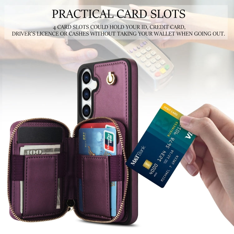 For Samsung Galaxy S24 / S25 5G AwQuer Crossbody Zipper Wallet Rhombic Leather Back Phone Case(Dark Purple)
