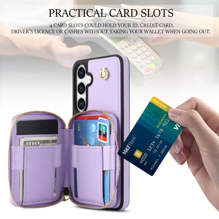 For Samsung Galaxy S24 / S25 5G AwQuer Crossbody Zipper Wallet Rhombic Leather Back Phone Case(Purple)