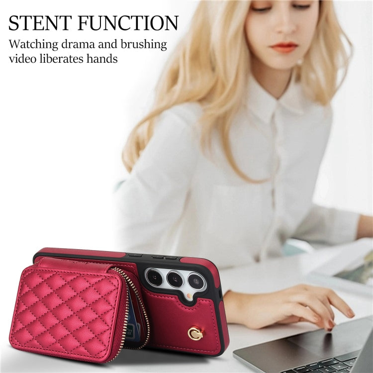 For Samsung Galaxy S24+ / S25+ 5G AwQuer Crossbody Zipper Wallet Rhombic Leather Back Phone Case(Red)