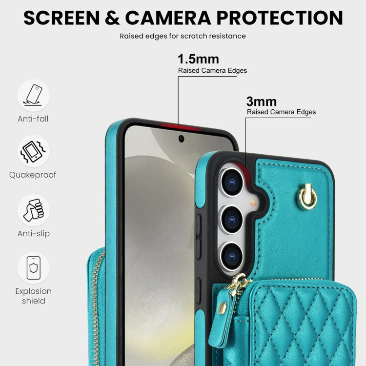 For Samsung Galaxy S24+ / S25+ 5G AwQuer Crossbody Zipper Wallet Rhombic Leather Back Phone Case(Green)