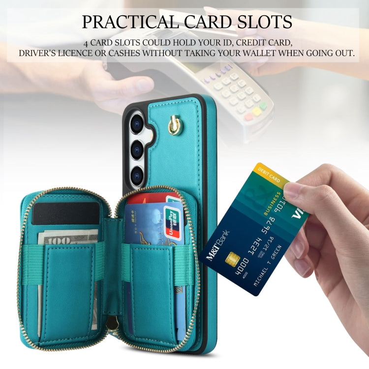 For Samsung Galaxy S24+ / S25+ 5G AwQuer Crossbody Zipper Wallet Rhombic Leather Back Phone Case(Green)