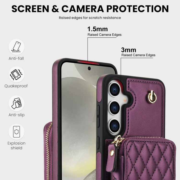 For Samsung Galaxy S24+ / S25+ 5G AwQuer Crossbody Zipper Wallet Rhombic Leather Back Phone Case(Dark Purple)