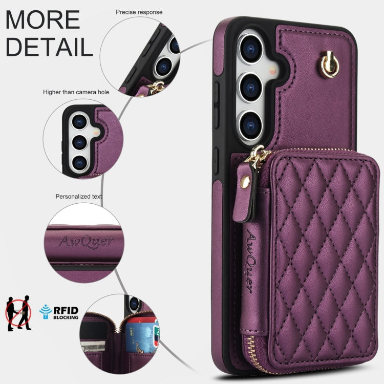 For Samsung Galaxy S24+ / S25+ 5G AwQuer Crossbody Zipper Wallet Rhombic Leather Back Phone Case(Dark Purple)