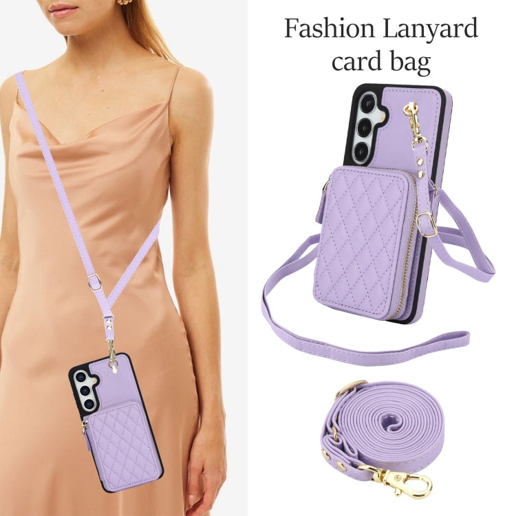 For Samsung Galaxy S24+ / S25+ 5G AwQuer Crossbody Zipper Wallet Rhombic Leather Back Phone Case(Purple)