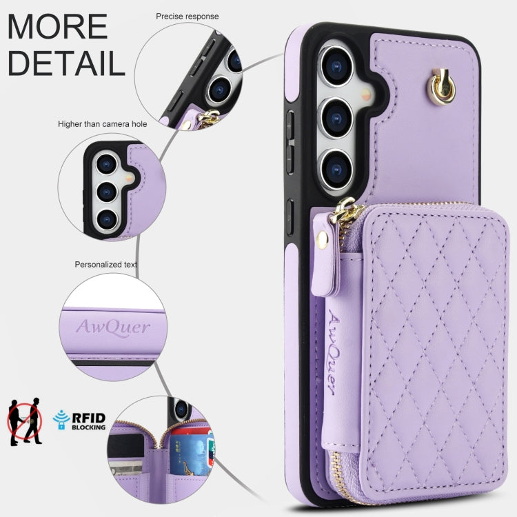 For Samsung Galaxy S24+ / S25+ 5G AwQuer Crossbody Zipper Wallet Rhombic Leather Back Phone Case(Purple)