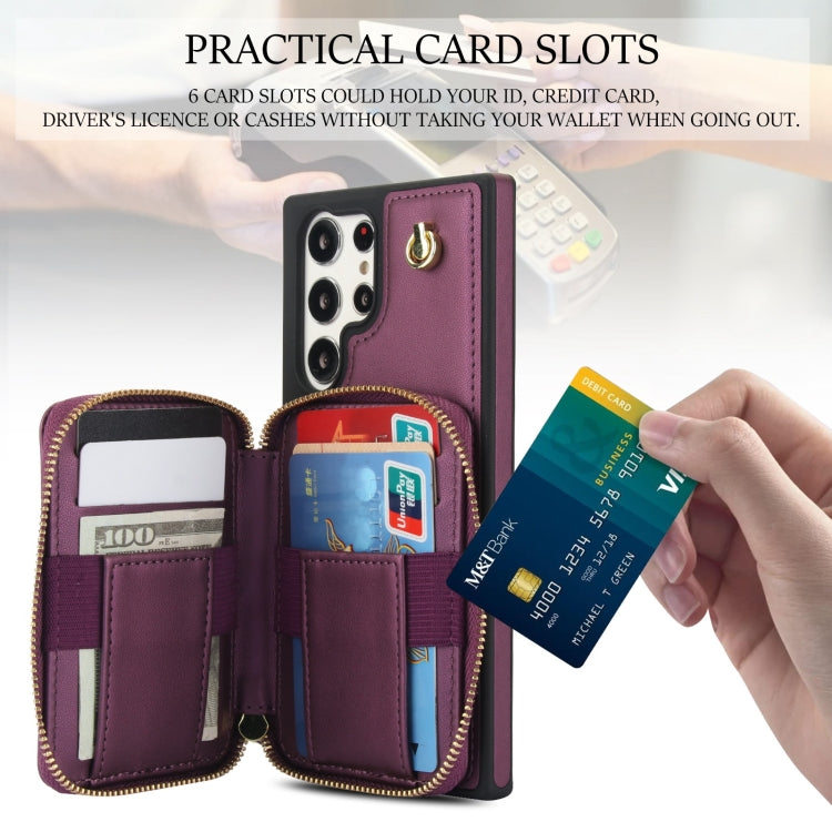 For Samsung Galaxy S24 Ultra 5G AwQuer Crossbody Zipper Wallet Rhombic Leather Back Phone Case(Dark Purple)