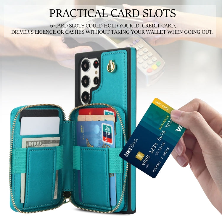 For Samsung Galaxy S23 Ultra 5G AwQuer Crossbody Zipper Wallet Rhombic Leather Back Phone Case(Green)