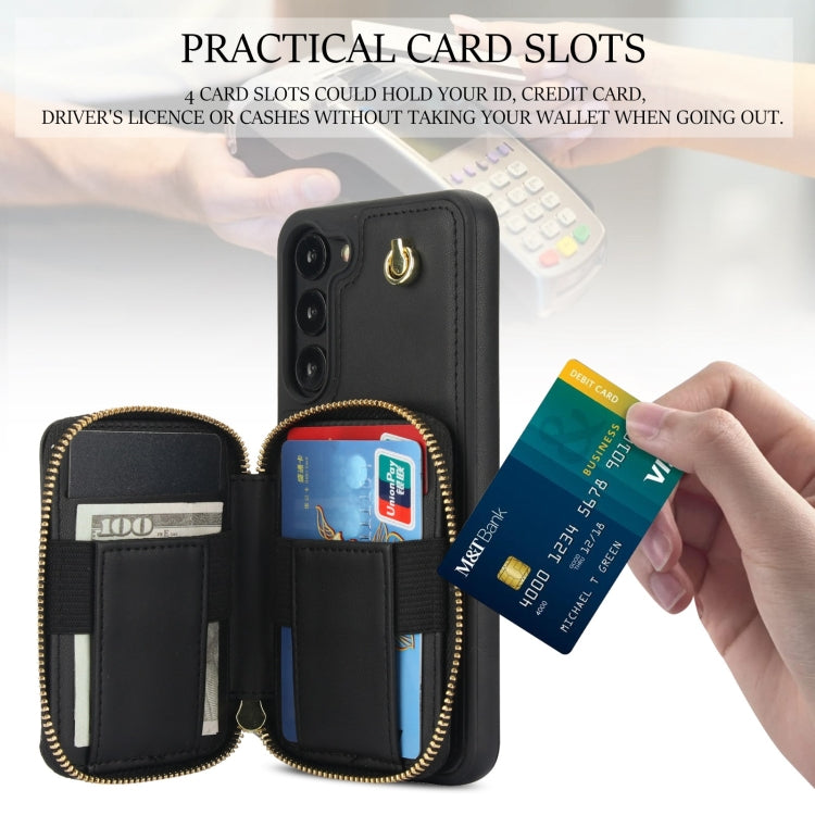 For Samsung Galaxy S23 5G AwQuer Crossbody Zipper Wallet Rhombic Leather Back Phone Case(Black)