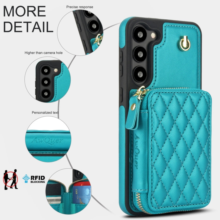For Samsung Galaxy S23 5G AwQuer Crossbody Zipper Wallet Rhombic Leather Back Phone Case(Green)