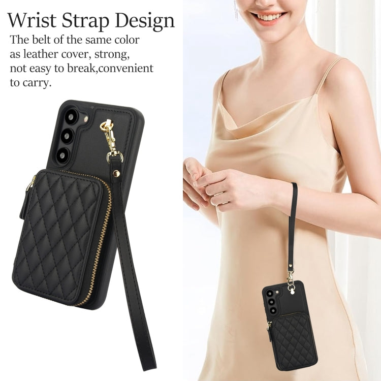 For Samsung Galaxy S23+ 5G AwQuer Crossbody Zipper Wallet Rhombic Leather Back Phone Case(Black)