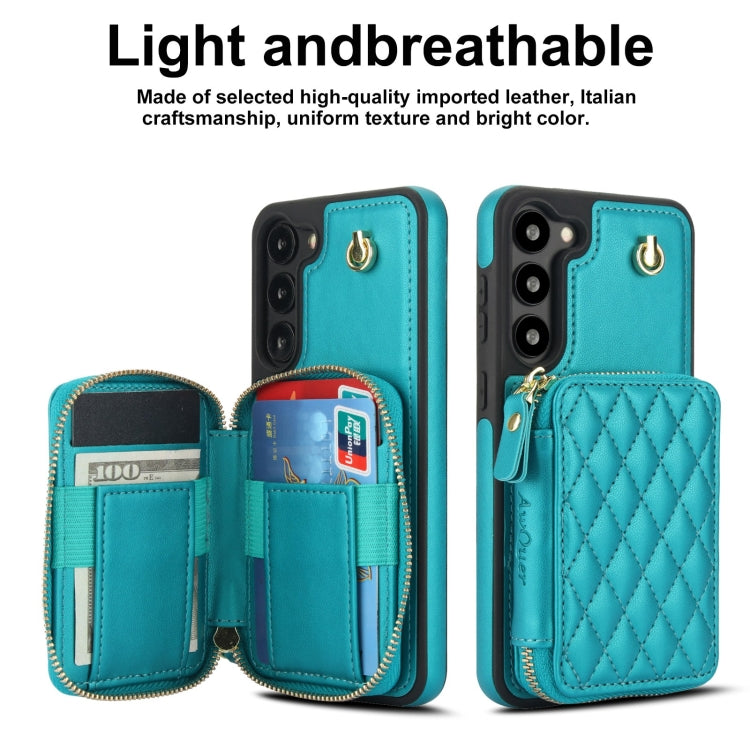 For Samsung Galaxy S23+ 5G AwQuer Crossbody Zipper Wallet Rhombic Leather Back Phone Case(Green)