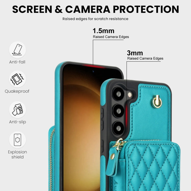 For Samsung Galaxy S23+ 5G AwQuer Crossbody Zipper Wallet Rhombic Leather Back Phone Case(Green)