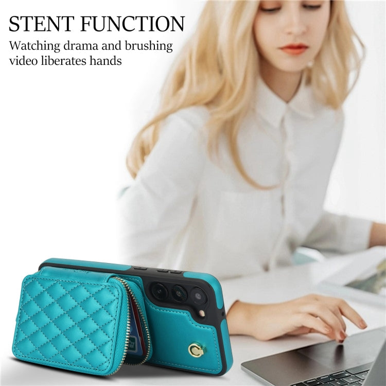 For Samsung Galaxy S23+ 5G AwQuer Crossbody Zipper Wallet Rhombic Leather Back Phone Case(Green)