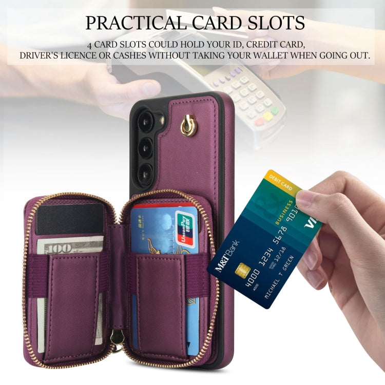 For Samsung Galaxy S23+ 5G AwQuer Crossbody Zipper Wallet Rhombic Leather Back Phone Case(Dark Purple)