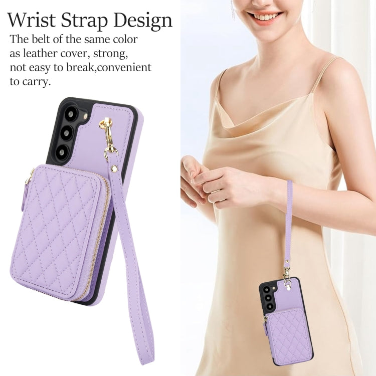 For Samsung Galaxy S23+ 5G AwQuer Crossbody Zipper Wallet Rhombic Leather Back Phone Case(Purple)