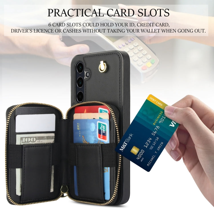 For Samsung Galaxy A35 5G AwQuer Crossbody Zipper Wallet Rhombic Leather Back Phone Case(Black)