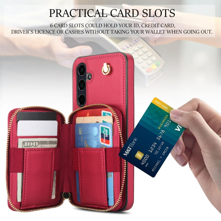 For Samsung Galaxy A35 5G AwQuer Crossbody Zipper Wallet Rhombic Leather Back Phone Case(Red)
