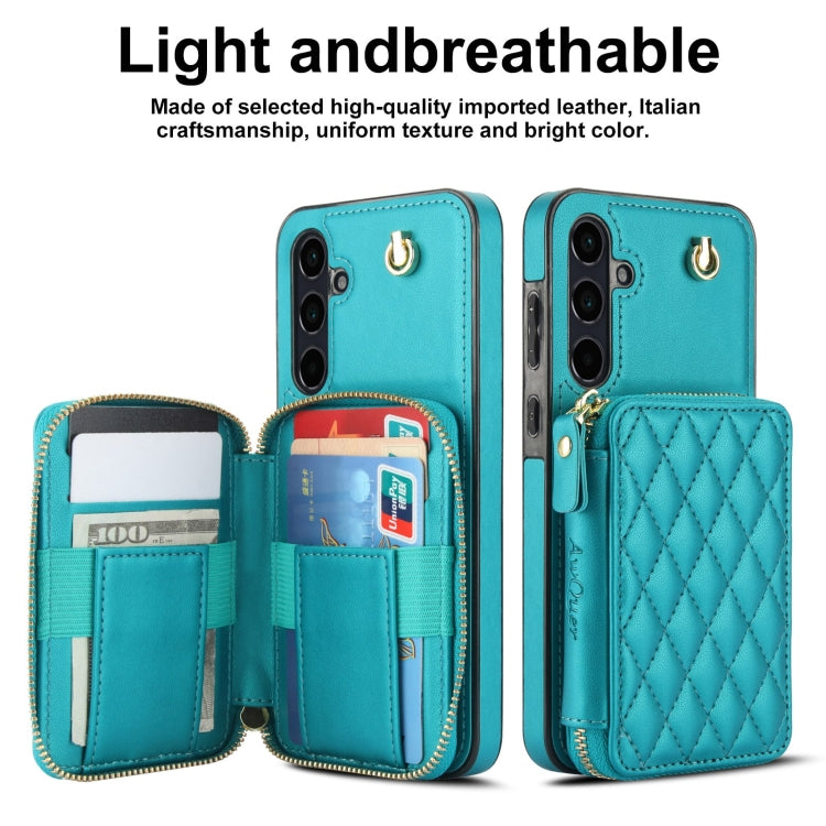 For Samsung Galaxy A35 5G AwQuer Crossbody Zipper Wallet Rhombic Leather Back Phone Case(Green)