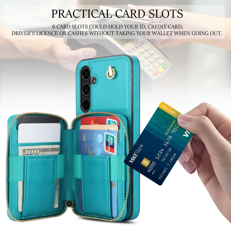 For Samsung Galaxy A35 5G AwQuer Crossbody Zipper Wallet Rhombic Leather Back Phone Case(Green)