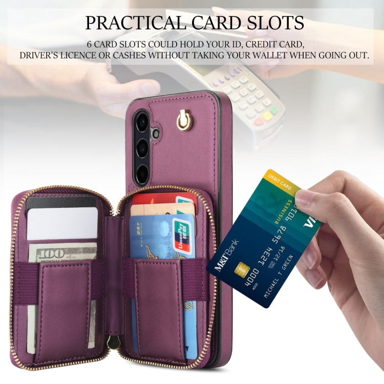 For Samsung Galaxy A35 5G AwQuer Crossbody Zipper Wallet Rhombic Leather Back Phone Case(Dark Purple)
