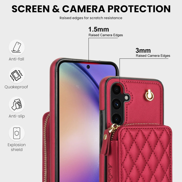 For Samsung Galaxy A54 4G / 5G AwQuer Crossbody Zipper Wallet Rhombic Leather Back Phone Case(Red)