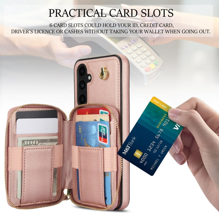 For Samsung Galaxy A54 4G / 5G AwQuer Crossbody Zipper Wallet Rhombic Leather Back Phone Case(Rose Gold)