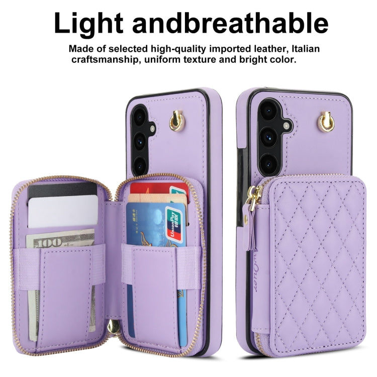 For Samsung Galaxy A54 4G / 5G AwQuer Crossbody Zipper Wallet Rhombic Leather Back Phone Case(Purple)