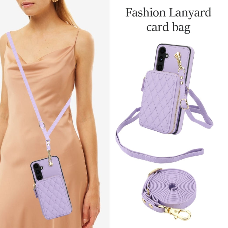 For Samsung Galaxy A54 4G / 5G AwQuer Crossbody Zipper Wallet Rhombic Leather Back Phone Case(Purple)