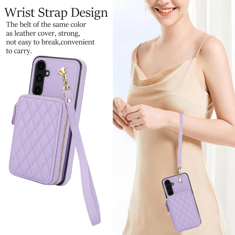 For Samsung Galaxy A54 4G / 5G AwQuer Crossbody Zipper Wallet Rhombic Leather Back Phone Case(Purple)