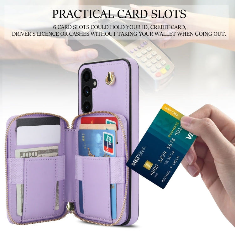 For Samsung Galaxy A54 4G / 5G AwQuer Crossbody Zipper Wallet Rhombic Leather Back Phone Case(Purple)
