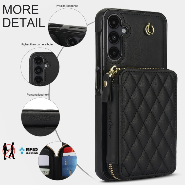 For Samsung Galaxy A14 4G / 5G AwQuer Crossbody Zipper Wallet Rhombic Leather Back Phone Case(Black)