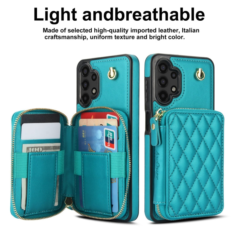 For Samsung Galaxy A13 4G / 5G AwQuer Crossbody Zipper Wallet Rhombic Leather Back Phone Case(Green)
