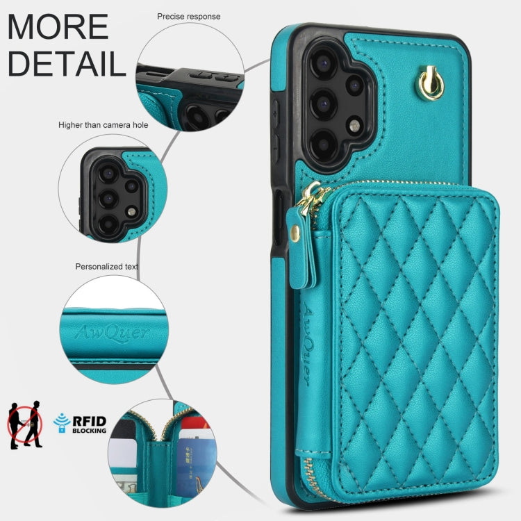 For Samsung Galaxy A13 4G / 5G AwQuer Crossbody Zipper Wallet Rhombic Leather Back Phone Case(Green)