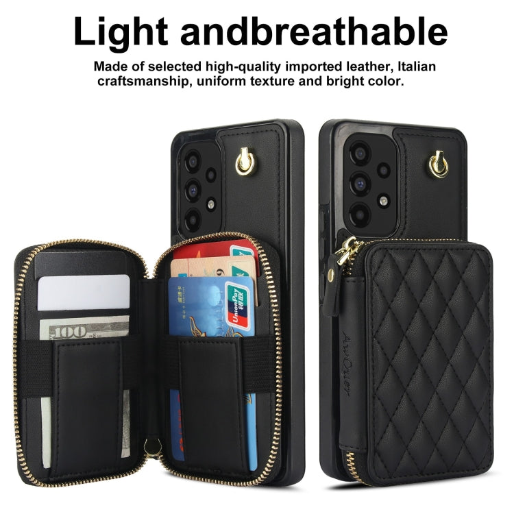 For Samsung Galaxy A53 4G / 5G AwQuer Crossbody Zipper Wallet Rhombic Leather Back Phone Case(Black)