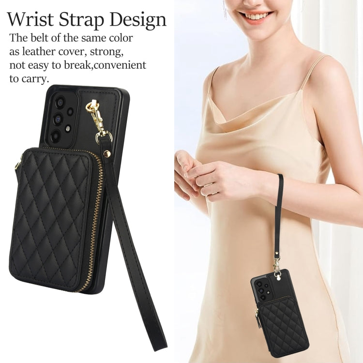 For Samsung Galaxy A53 4G / 5G AwQuer Crossbody Zipper Wallet Rhombic Leather Back Phone Case(Black)