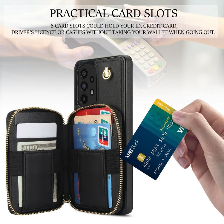 For Samsung Galaxy A53 4G / 5G AwQuer Crossbody Zipper Wallet Rhombic Leather Back Phone Case(Black)