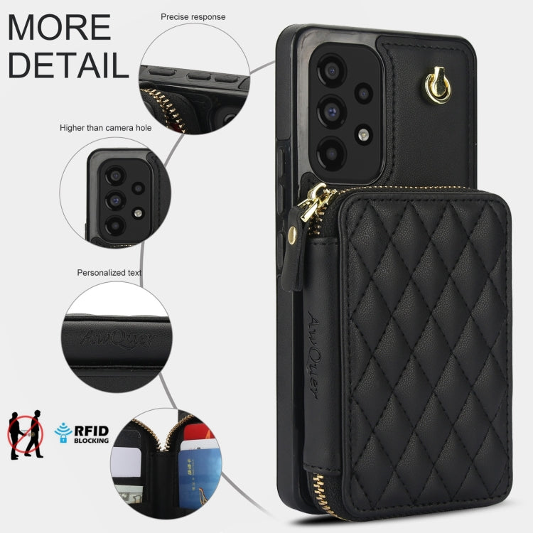 For Samsung Galaxy A53 4G / 5G AwQuer Crossbody Zipper Wallet Rhombic Leather Back Phone Case(Black)