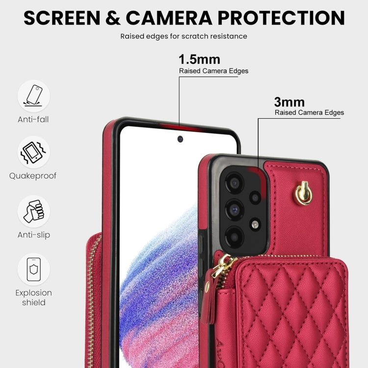 For Samsung Galaxy A53 4G / 5G AwQuer Crossbody Zipper Wallet Rhombic Leather Back Phone Case(Red)