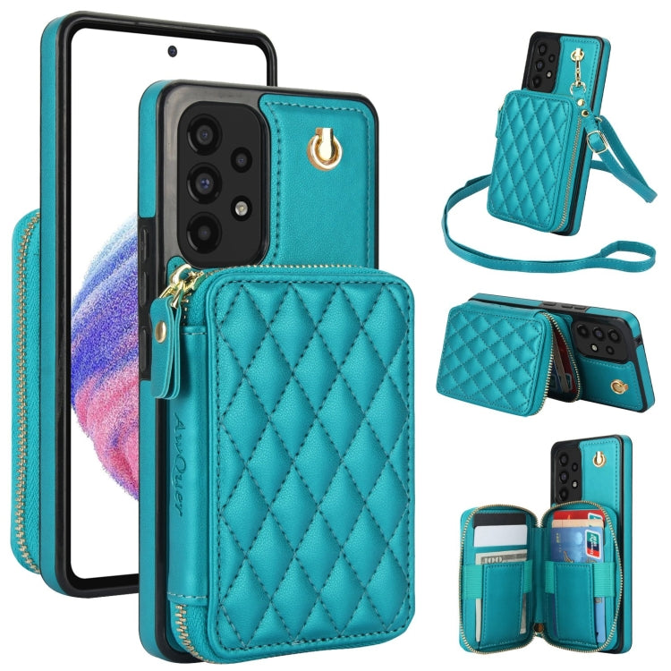 For Samsung Galaxy A53 4G / 5G AwQuer Crossbody Zipper Wallet Rhombic Leather Back Phone Case(Green)