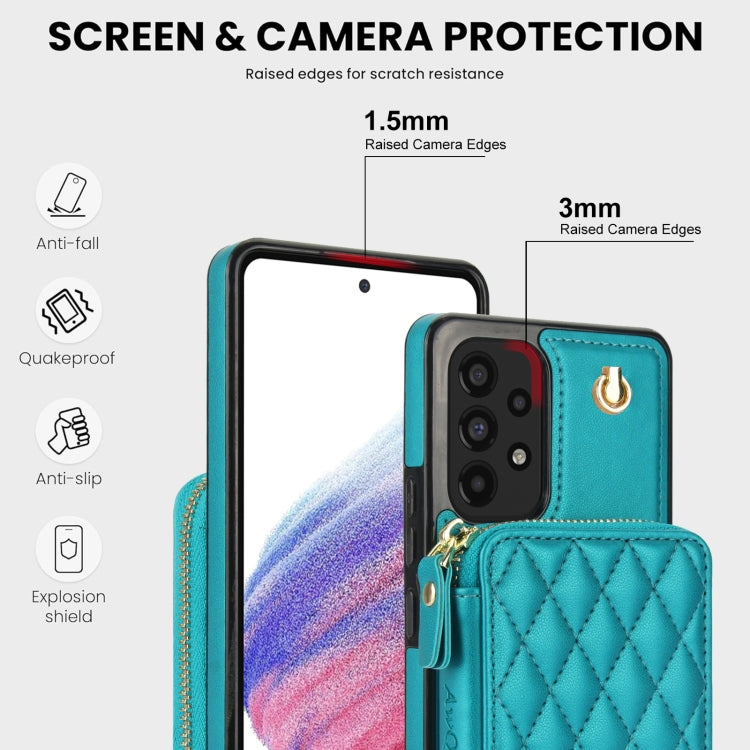 For Samsung Galaxy A53 4G / 5G AwQuer Crossbody Zipper Wallet Rhombic Leather Back Phone Case(Green)
